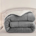 Juego de edredón matrimonial gris con reverso de felpa blanca, acolchado de poliéster, ideal para decorar y abrigar tu 1