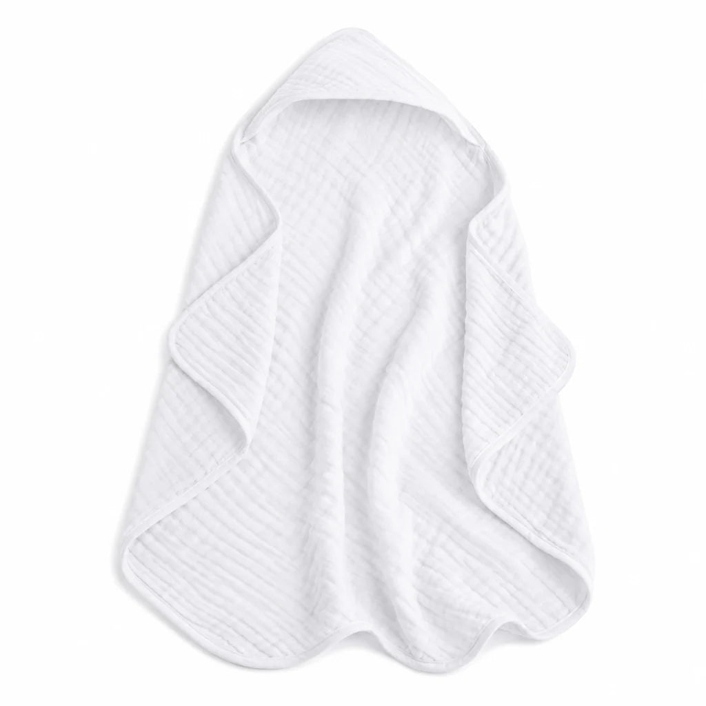 Juego de toallas con capucha de algodón muselina suave y absorbente para bebé, diseño azul pacífico con estampado de helechos. 1