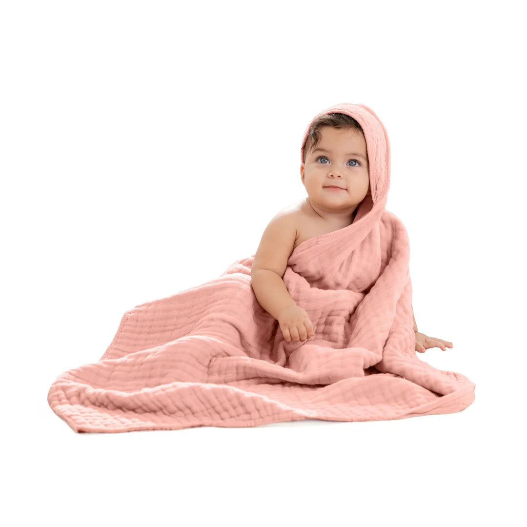 Juego de toallas con capucha de algodón muselina suave y absorbente para bebé, diseño azul pacífico con estampado de helechos. 15