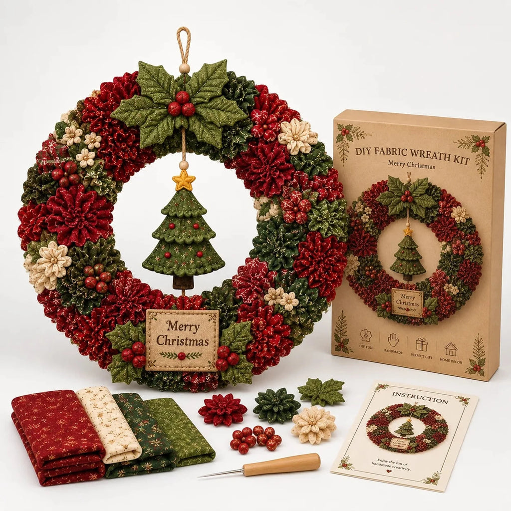 Kit de manualidades para crear una hermosa corona navideña con flores de tela 3D y herramienta de prensado de madera, ideal para una 4