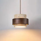 Lámpara colgante cilíndrica ajustable de travertino y madera, ideal para decoración de interiores con un diseño moderno y vers 0