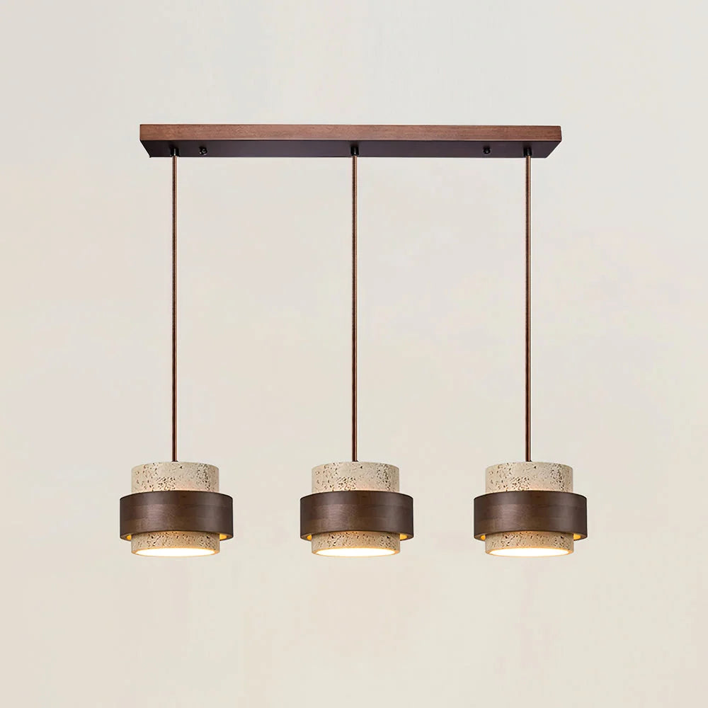 Lámpara colgante cilíndrica ajustable de travertino y madera, ideal para decoración de interiores con un diseño moderno y vers 10
