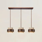 Lámpara colgante cilíndrica ajustable de travertino y madera, ideal para decoración de interiores con un diseño moderno y vers 10