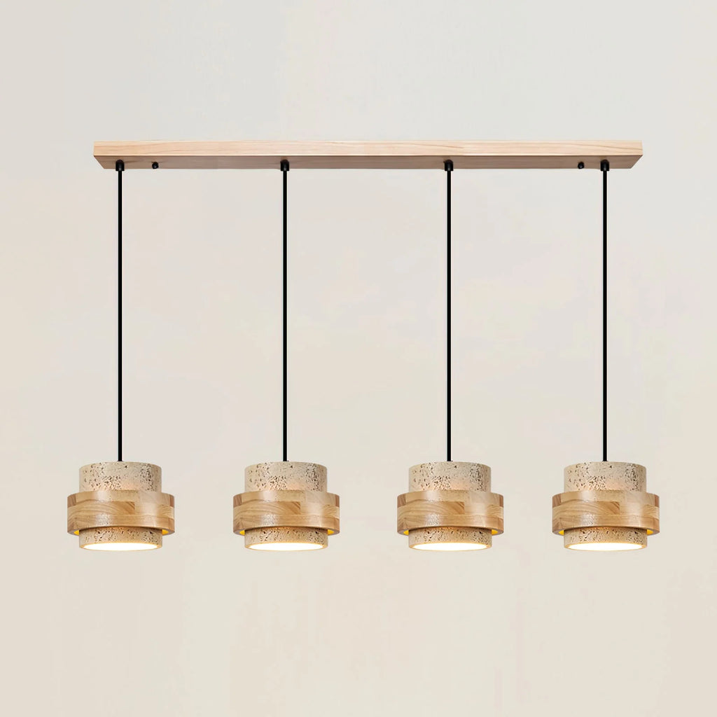 Lámpara colgante cilíndrica ajustable de travertino y madera, ideal para decoración de interiores con un diseño moderno y vers 11
