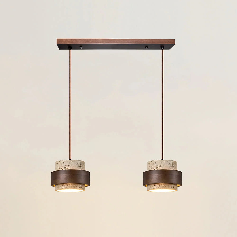 Lámpara colgante cilíndrica ajustable de travertino y madera, ideal para decoración de interiores con un diseño moderno y vers 12