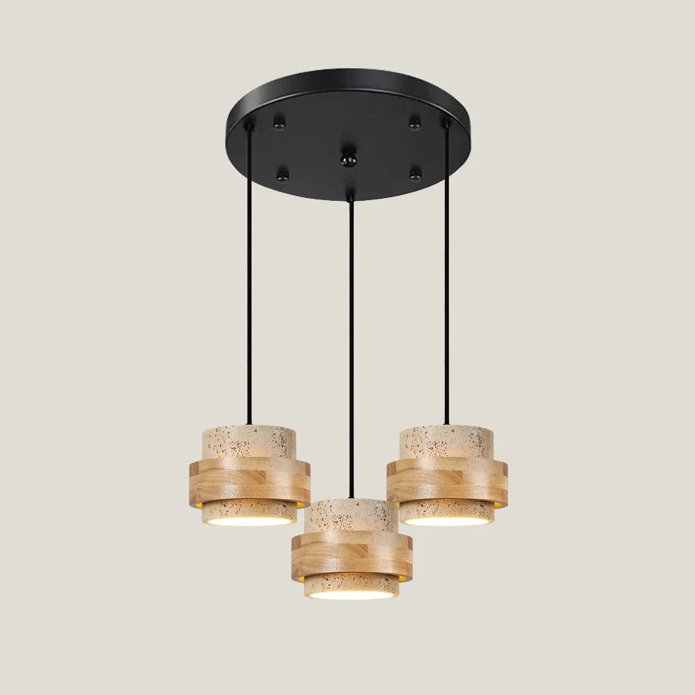 Lámpara colgante cilíndrica ajustable de travertino y madera, ideal para decoración de interiores con un diseño moderno y vers 14