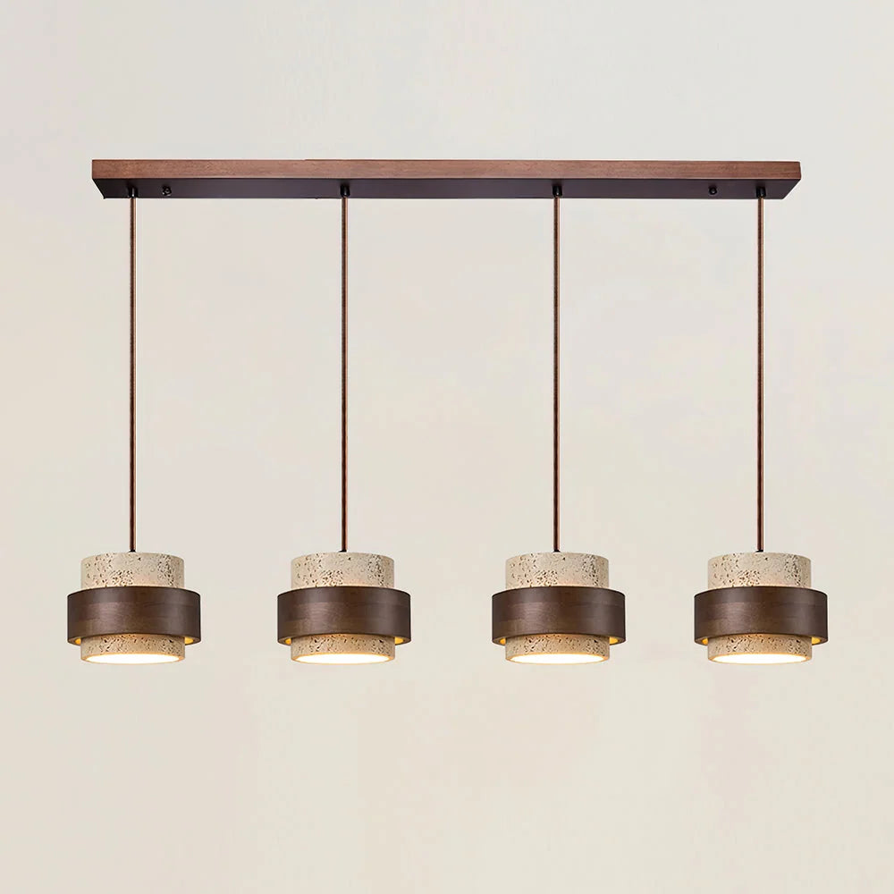 Lámpara colgante cilíndrica ajustable de travertino y madera, ideal para decoración de interiores con un diseño moderno y vers 15