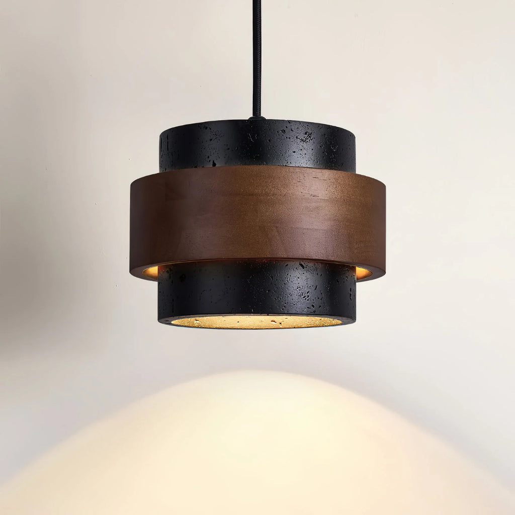 Lámpara colgante cilíndrica ajustable de travertino y madera, ideal para decoración de interiores con un diseño moderno y vers 18