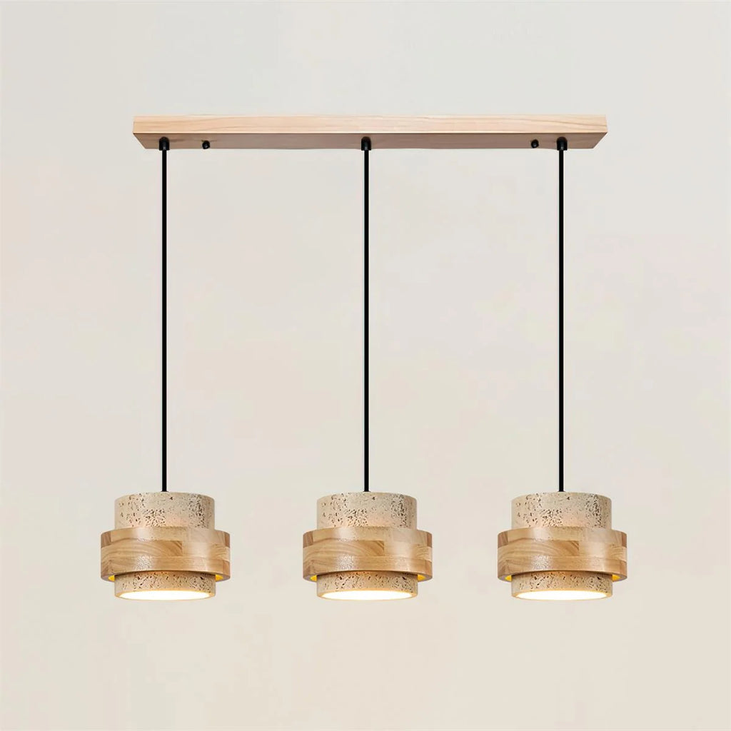 Lámpara colgante cilíndrica ajustable de travertino y madera, ideal para decoración de interiores con un diseño moderno y vers 21