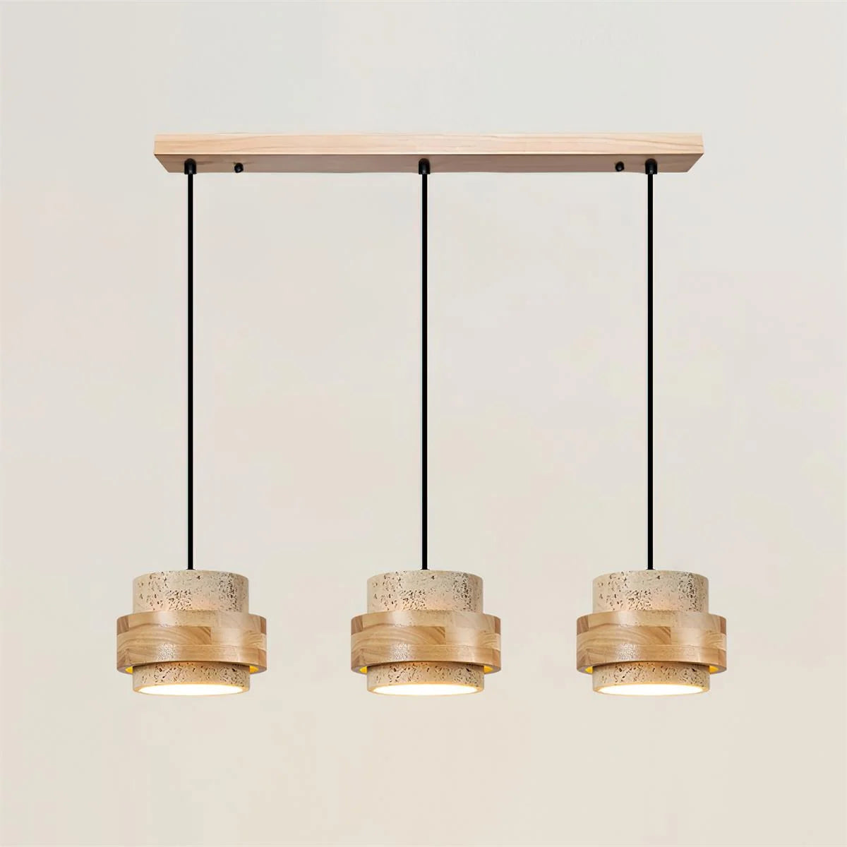 Lámpara colgante cilíndrica ajustable de travertino y madera, ideal para decoración de interiores con un diseño moderno y vers 21