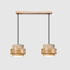 Lámpara colgante cilíndrica ajustable de travertino y madera, ideal para decoración de interiores con un diseño moderno y vers 9