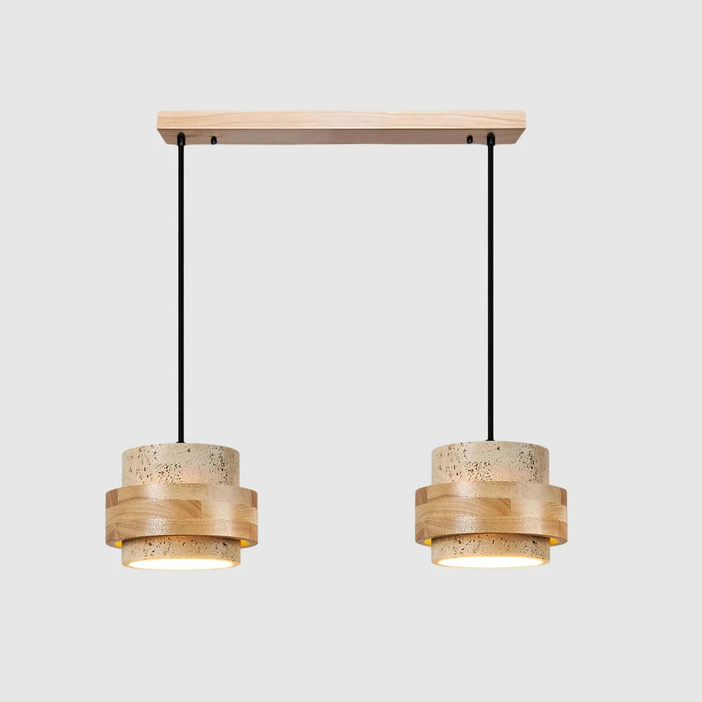 Lámpara colgante cilíndrica ajustable de travertino y madera, ideal para decoración de interiores con un diseño moderno y vers 9