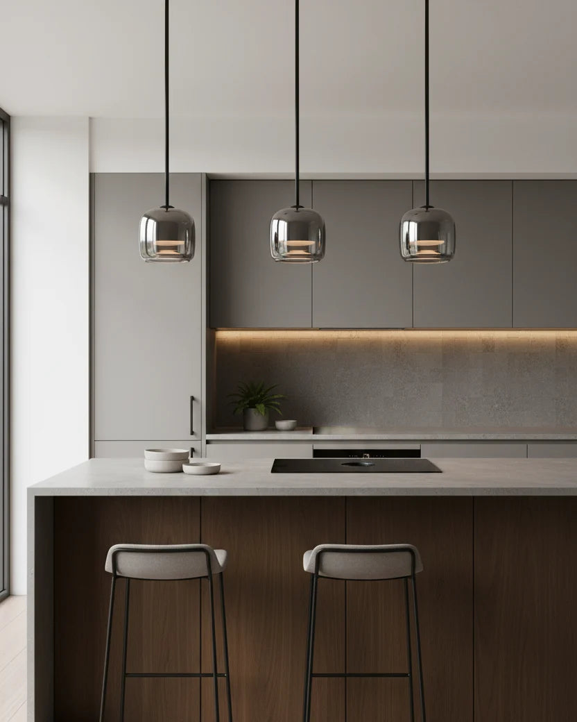 Lámpara colgante LED de 16 cm con pantalla de cristal ahumado, diseño moderno, perfecta para iluminar comedores y coc 3