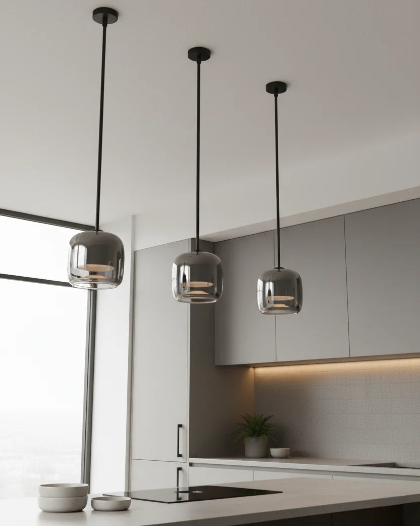 Lámpara colgante LED de 16 cm con pantalla de cristal ahumado, diseño moderno, perfecta para iluminar comedores y coc 7