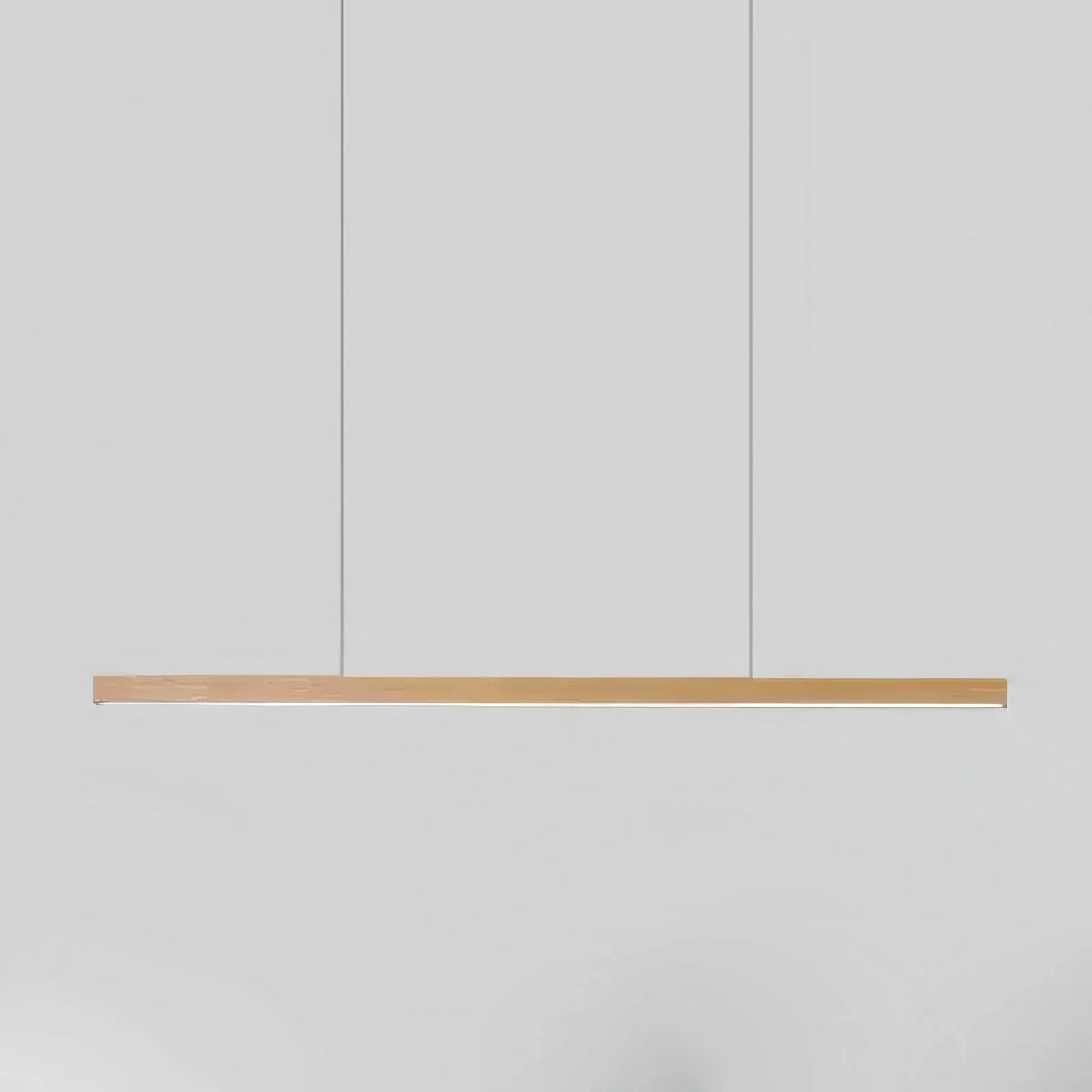 Lámpara colgante lineal LED integrada con elegante cuerpo de madera y difusor acrílico, ideal para iluminación moderna y estilizada 9