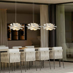 Lámpara colgante de acrílico en capas con cable ajustable, diseño moderno en color blanco, ideal para iluminación decorativa en interiores 4
