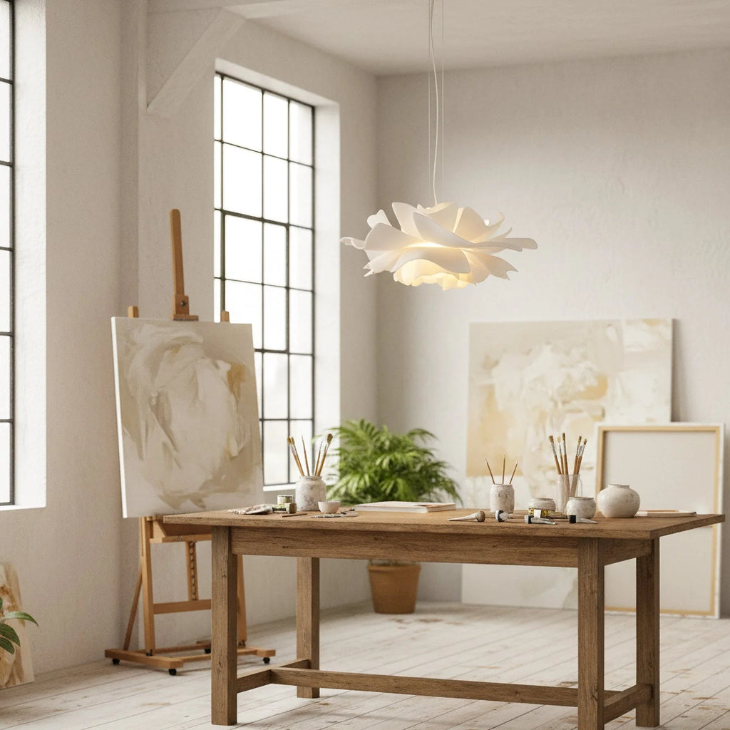 Lámpara colgante de acrílico en capas con cable ajustable, diseño moderno en color blanco, ideal para iluminación decorativa en interiores 5