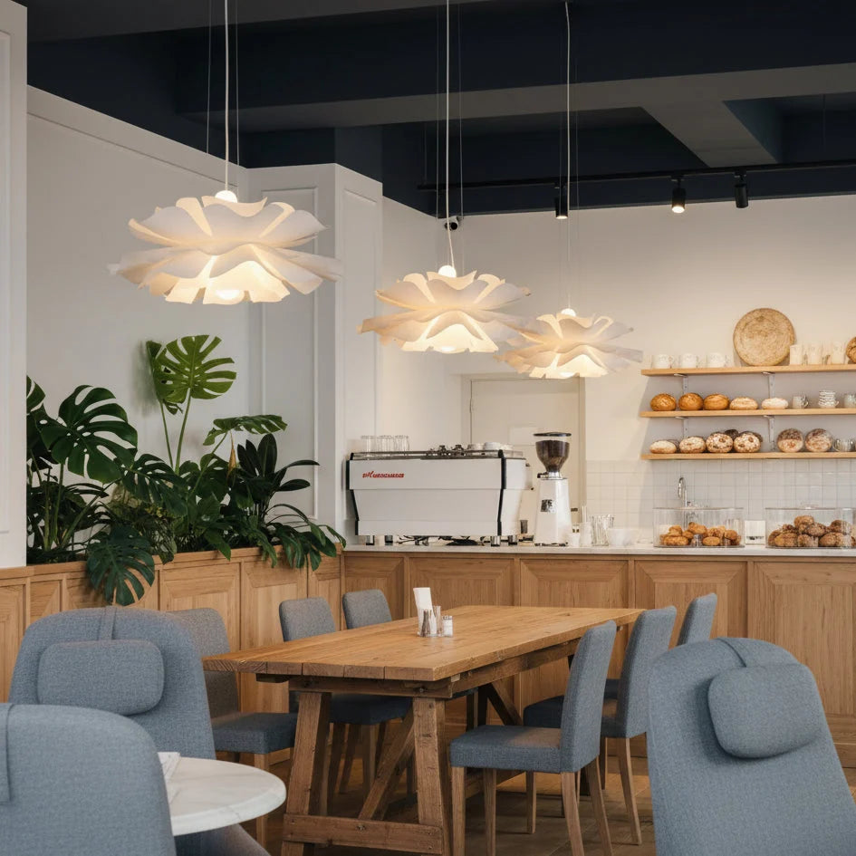 Lámpara colgante de acrílico en capas con cable ajustable, diseño moderno en color blanco, ideal para iluminación decorativa en interiores 6