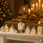 Lámpara de cerámica con forma de pueblo iluminado, diseño navideño decorativo ideal para crear ambientes acogedores durante las fiestas. 2