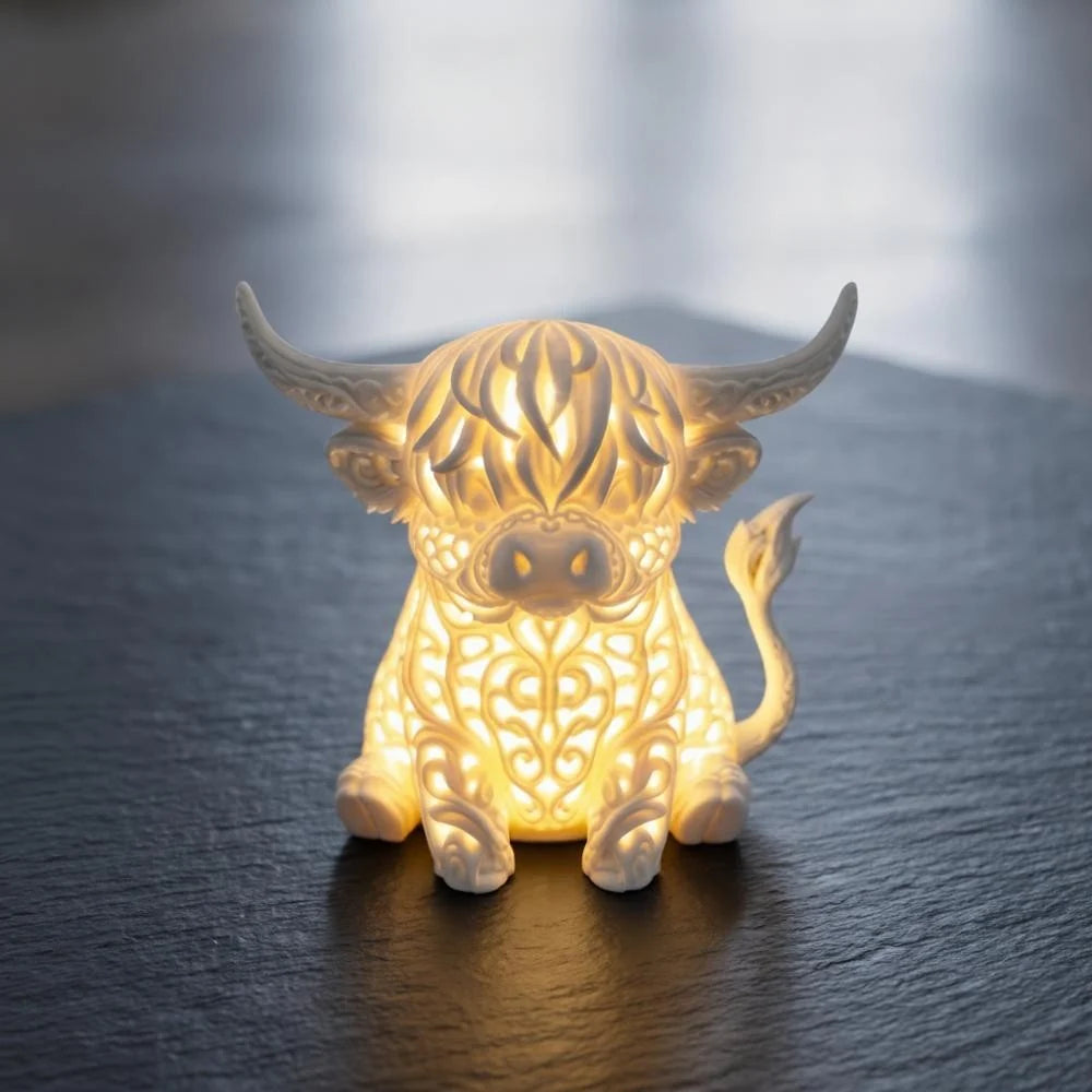 Lámpara de mesa LED con luz cálida y diseño escultural de vaca Highland, perfecta para iluminar dormitorios y oficinas con un toque moderno 2