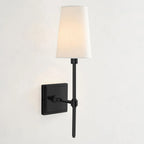 Lámpara de pared interior con pantalla de lino cónica y acabado metálico en latón, negro o níquel, ideal para iluminación regulable 13