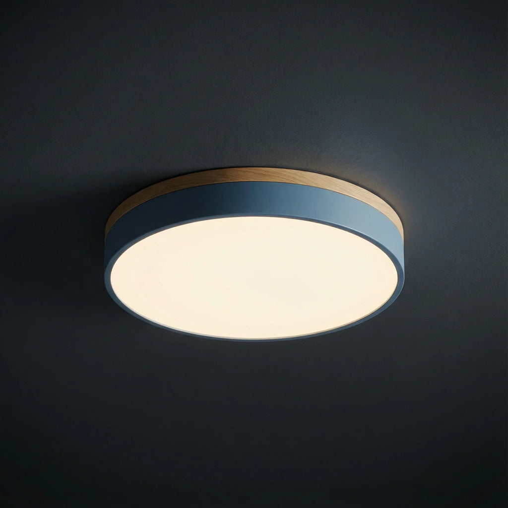 Lámpara de techo LED empotrada regulable con marco de madera, diseño moderno ideal para iluminar cocinas y salas de estar. 2