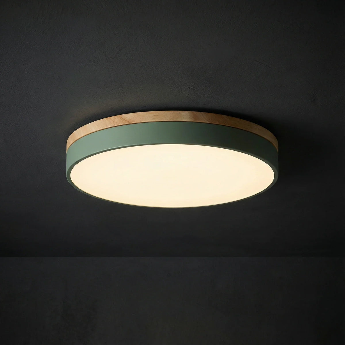 Lámpara de techo LED empotrada regulable con marco de madera, diseño moderno ideal para iluminar cocinas y salas de estar. 3