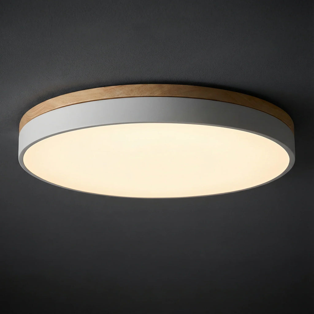 Lámpara de techo LED empotrada regulable con marco de madera, diseño moderno ideal para iluminar cocinas y salas de estar. 4