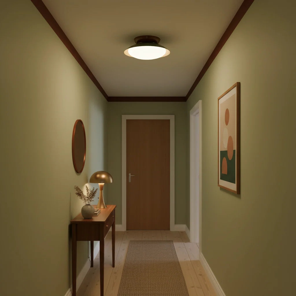 Lámpara de techo LED resistente a la humedad en diseño bicolor, perfecta para baños y áreas exteriores cubiertas. 8