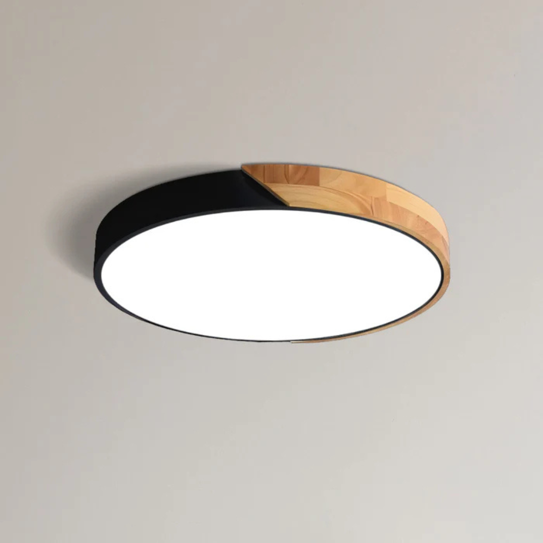 Lámpara de techo LED de diseño escandinavo en madera y acrílico, ideal para una iluminación suave y eficiente en interiores modernos. 13