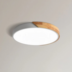 Lámpara de techo LED de diseño escandinavo en madera y acrílico, ideal para una iluminación suave y eficiente en interiores modernos. 9