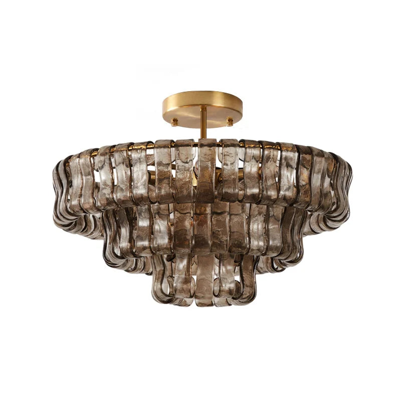 Lámpara de techo redonda de vidrio hecho a mano con estructura metálica, disponible en varios colores y tamaños, ideal para decoración moderna. 15
