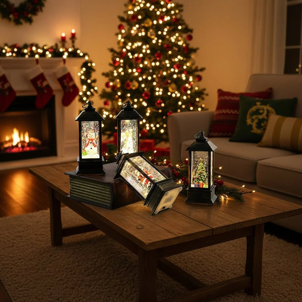 Linterna navideña decorativa con temporizador de 6 horas, luz cálida y diseño clásico, fabricada en plástico ABS compacto, ideal 4