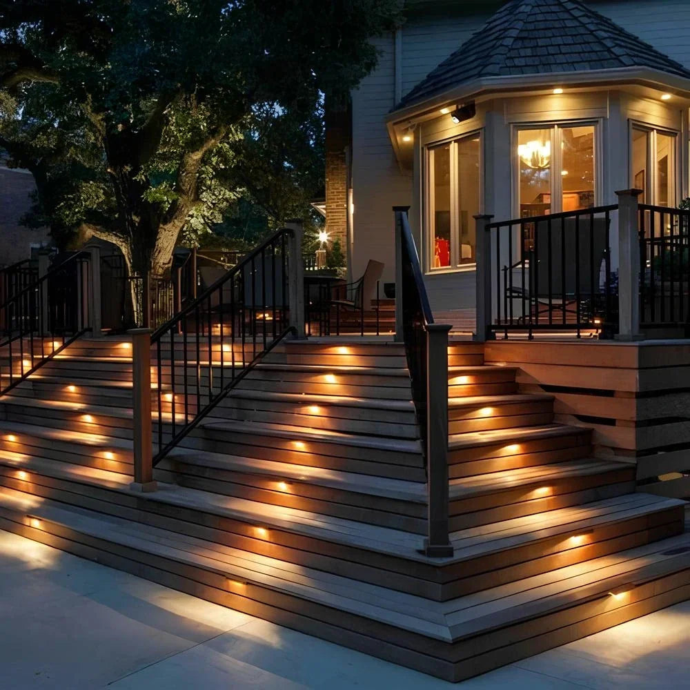 Luces Solares para Escaleras Compactas con Iluminación Exterior – Carcasa Marrón o Negra, Paquete de 8 y 16 Unidades 0