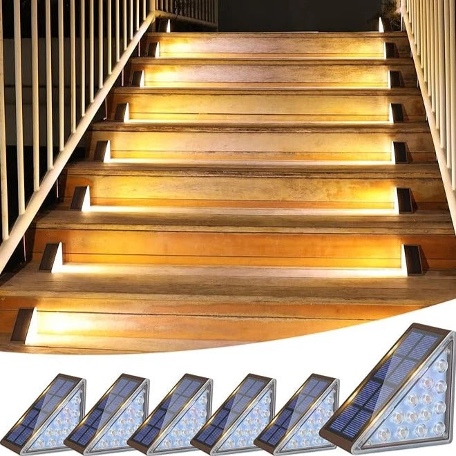 Luces solares automáticas para escaleras con luz blanca cálida, ideales para iluminación exterior compacta, mejorando la seguridad y el estilo de 5