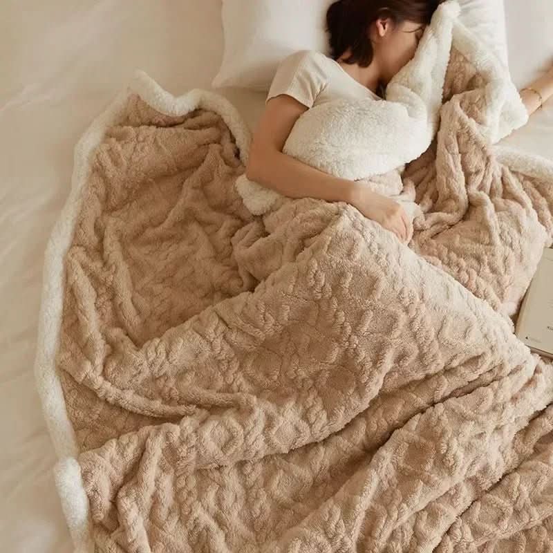 Manta extragruesa de doble cara en franela y lana de cordero, ideal para invierno, lavable a máquina y sin pel 3