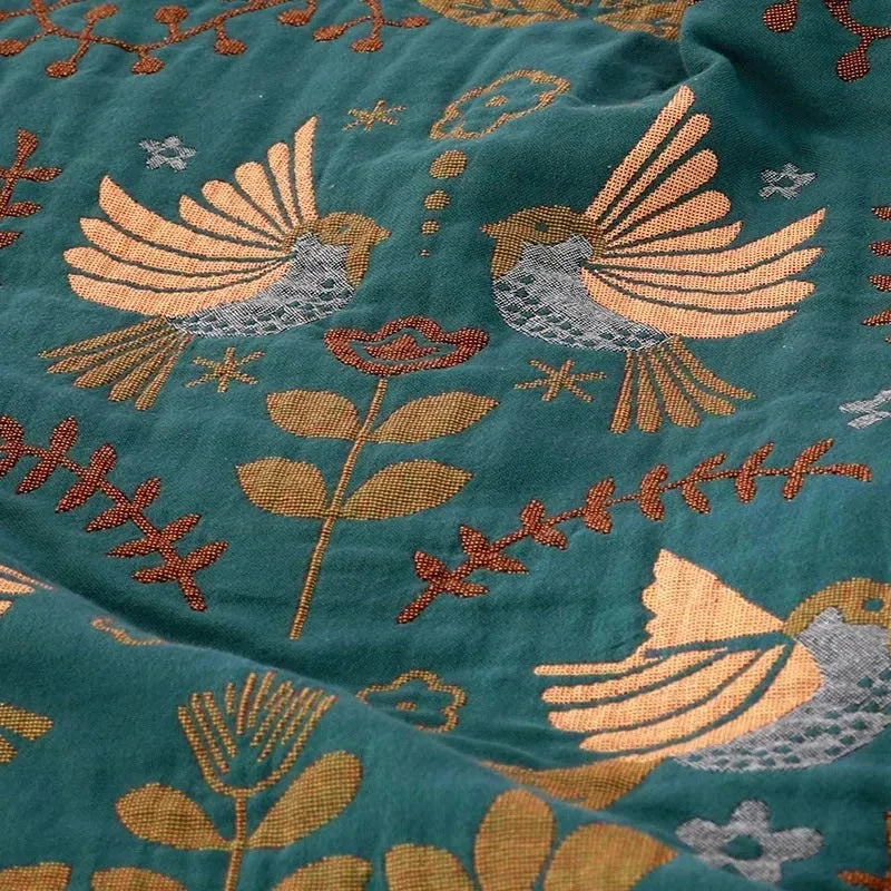 Manta reversible lavable para exteriores con estampado escandinavo de pájaros en colores multicolores, dimensiones 150x200 cm. 2