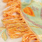 Manta de algodón floral boho lavable a máquina con flecos, diseño rústico en fondo crema con flores naranjas y azules 5