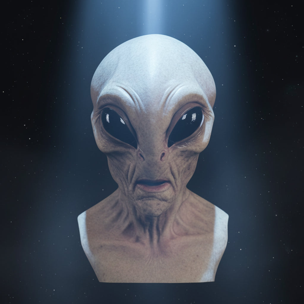 Máscara alienígena de látex realista para Halloween, diseñada para una cobertura completa de cabeza, ideal para disfraces y eventos temáticos. 0