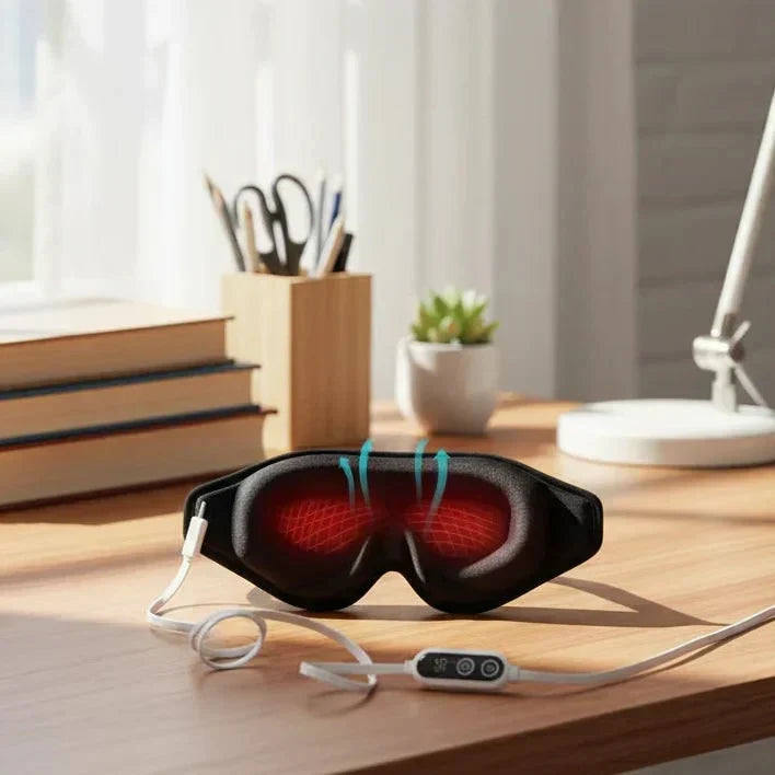 Máscara térmica para ojos con calor ajustable y diseño ergonómico 3D, fabricada en suave tela y alimentada por USB, 0