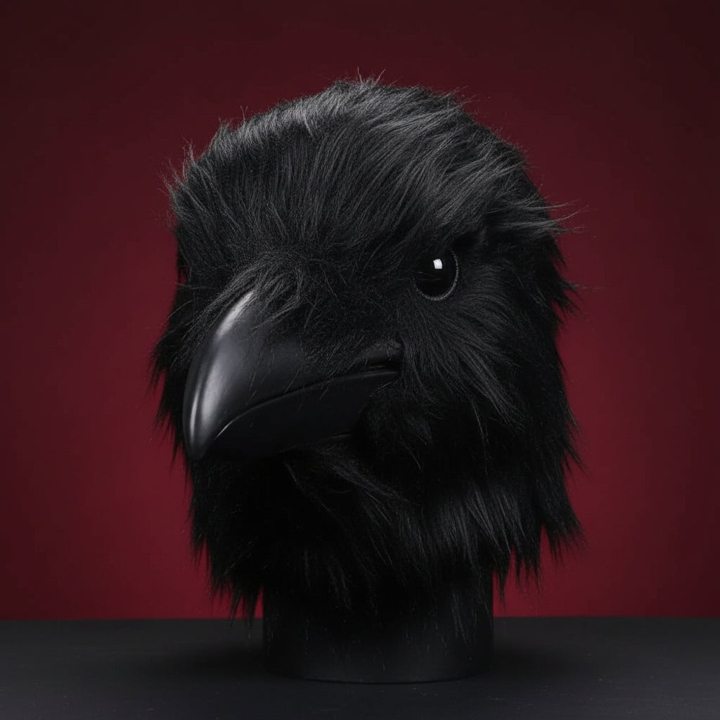 Máscara de cuervo realista en látex, ideal para disfraces de Halloween y cosplay, con detallado acabado negro y diseño completo que aporta 1
