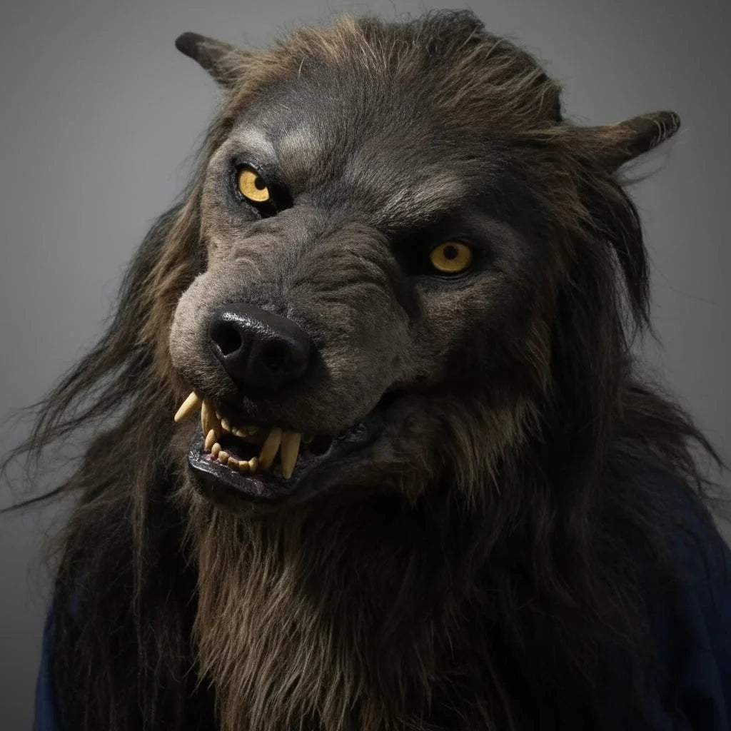 Máscara de lobo realista para disfraz de Halloween, con cobertura completa, textura de pelaje auténtico y hocico pronunciado, ideal 0