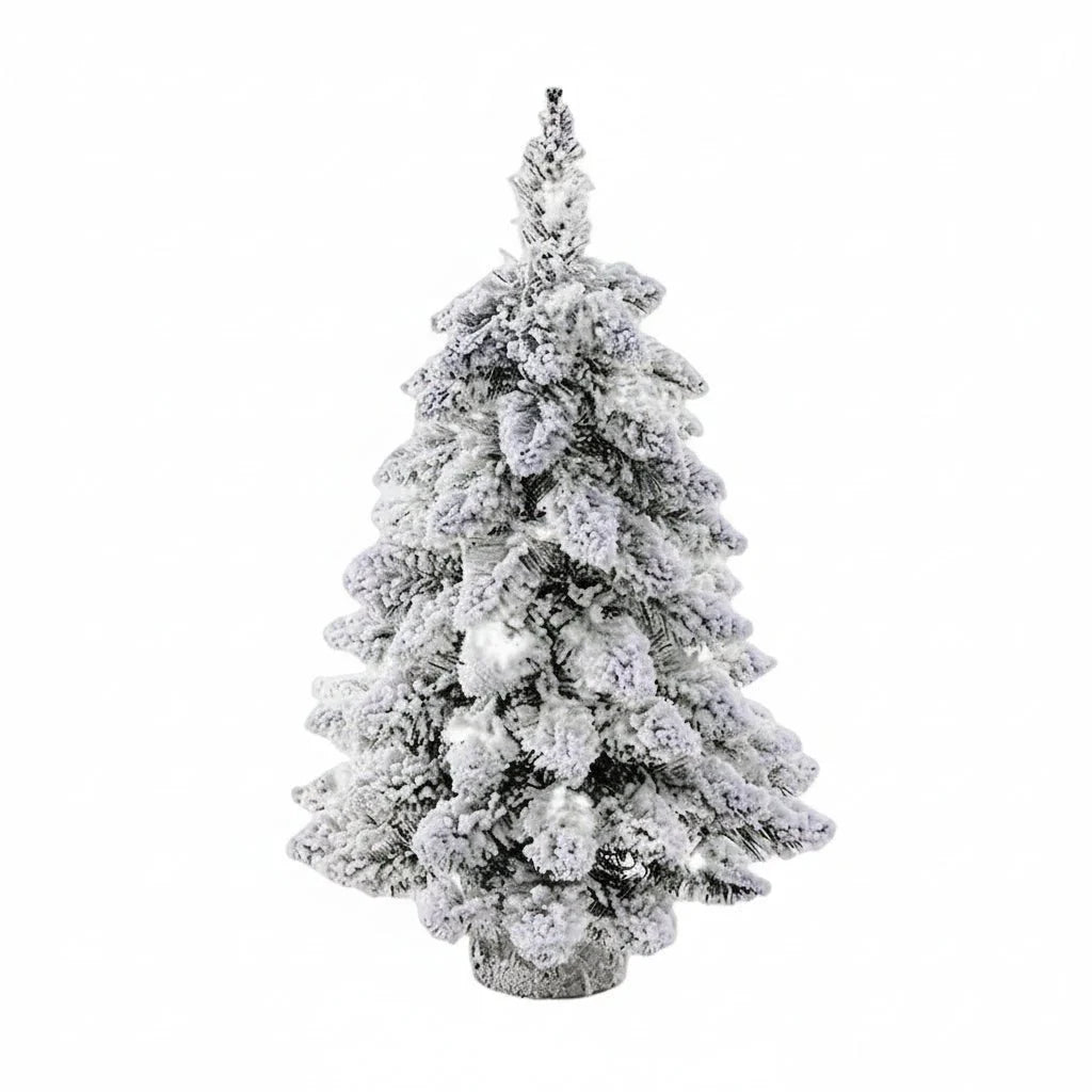 Mini árbol de Navidad decorado con luces LED brillantes y efecto nieve, mide 45 cm de altura, ideal para adornar espacios pequeños y crear 1