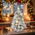 Mini árbol de Navidad decorado con luces LED brillantes y efecto nieve, mide 45 cm de altura, ideal para adornar espacios pequeños y crear 4