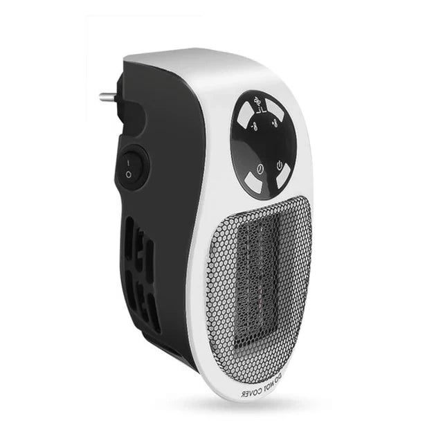Mini calefactor eléctrico portátil con temporizador programable y control remoto, ideal para calentar espacios pequeños de manera silenciosa y eficiente. 0