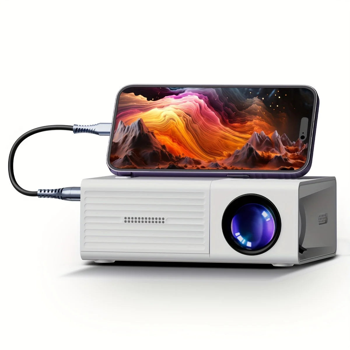 Miniproyector portátil de 3000 lúmenes con conexiones HDMI y USB, ideal para cine en casa compacto y versátil. 0