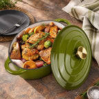 Olla Holandesa Ovalada de Hierro Fundido Esmaltado con Tapa y Asas de 5 Cuartos en colores Verde 0