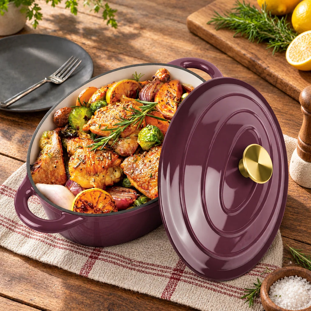 Olla Holandesa Ovalada de Hierro Fundido Esmaltado con Tapa y Asas de 5 Cuartos en colores Verde 1