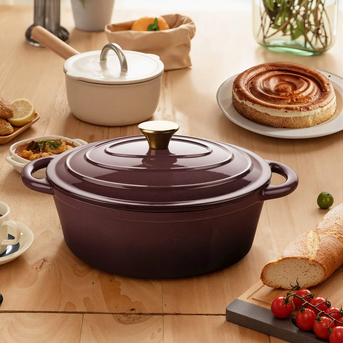 Olla Holandesa Ovalada de Hierro Fundido Esmaltado con Tapa y Asas de 5 Cuartos en colores Verde 5