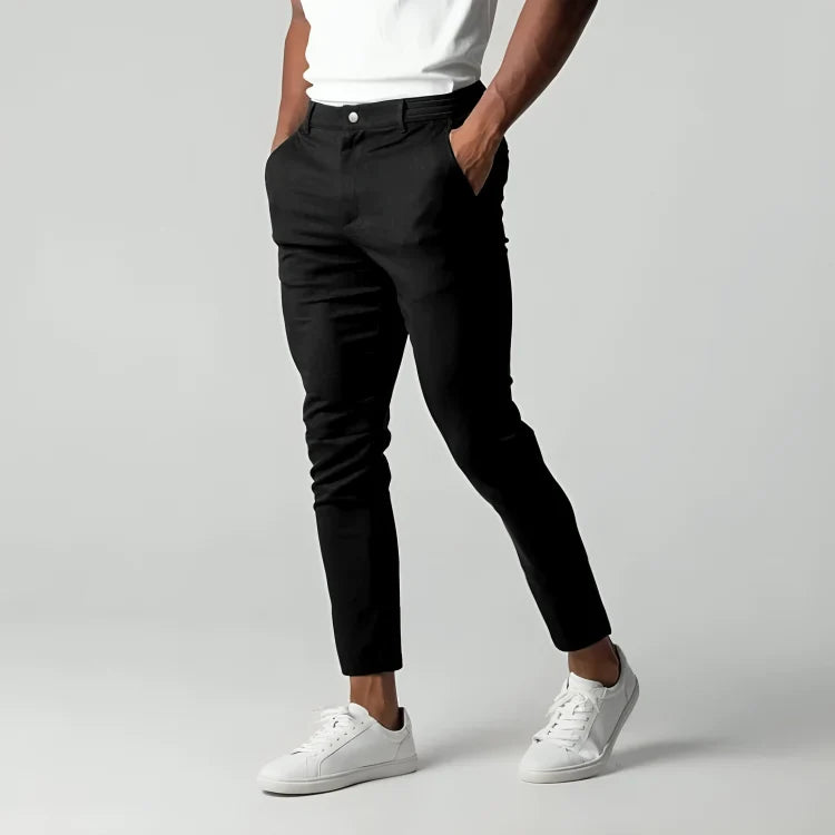 Pantalones chinos para hombre elásticos, con corte ajustado y pierna cónica, en mezcla de algodón, ideales para un look casual elegante 0